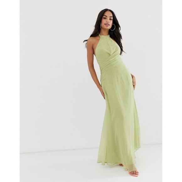 K012 ASOS DESIGN Maxi Dress w/ High Neck & Drape Waist Detail - Picture 1 of 7